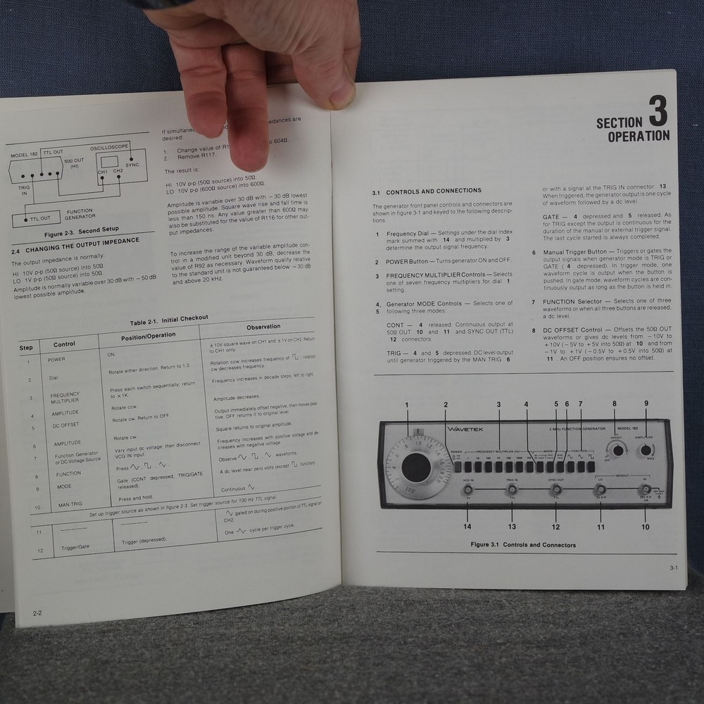 Wavetek Model 182 2 MHz Function Generator Instruction Manual and Service Info