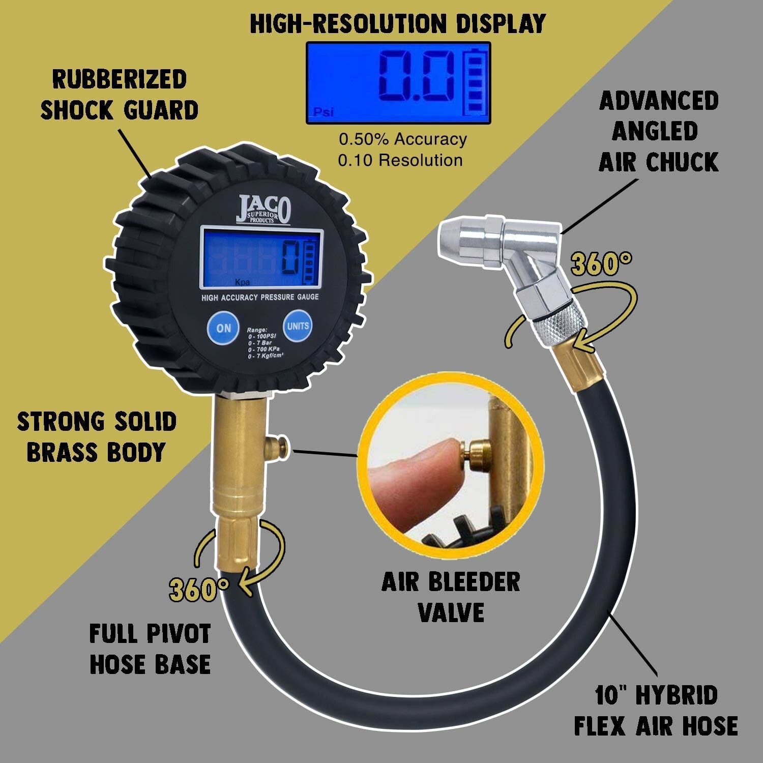 JACO ElitePro Digital Tire Pressure Gauge - Professional Accuracy - 100 PSI