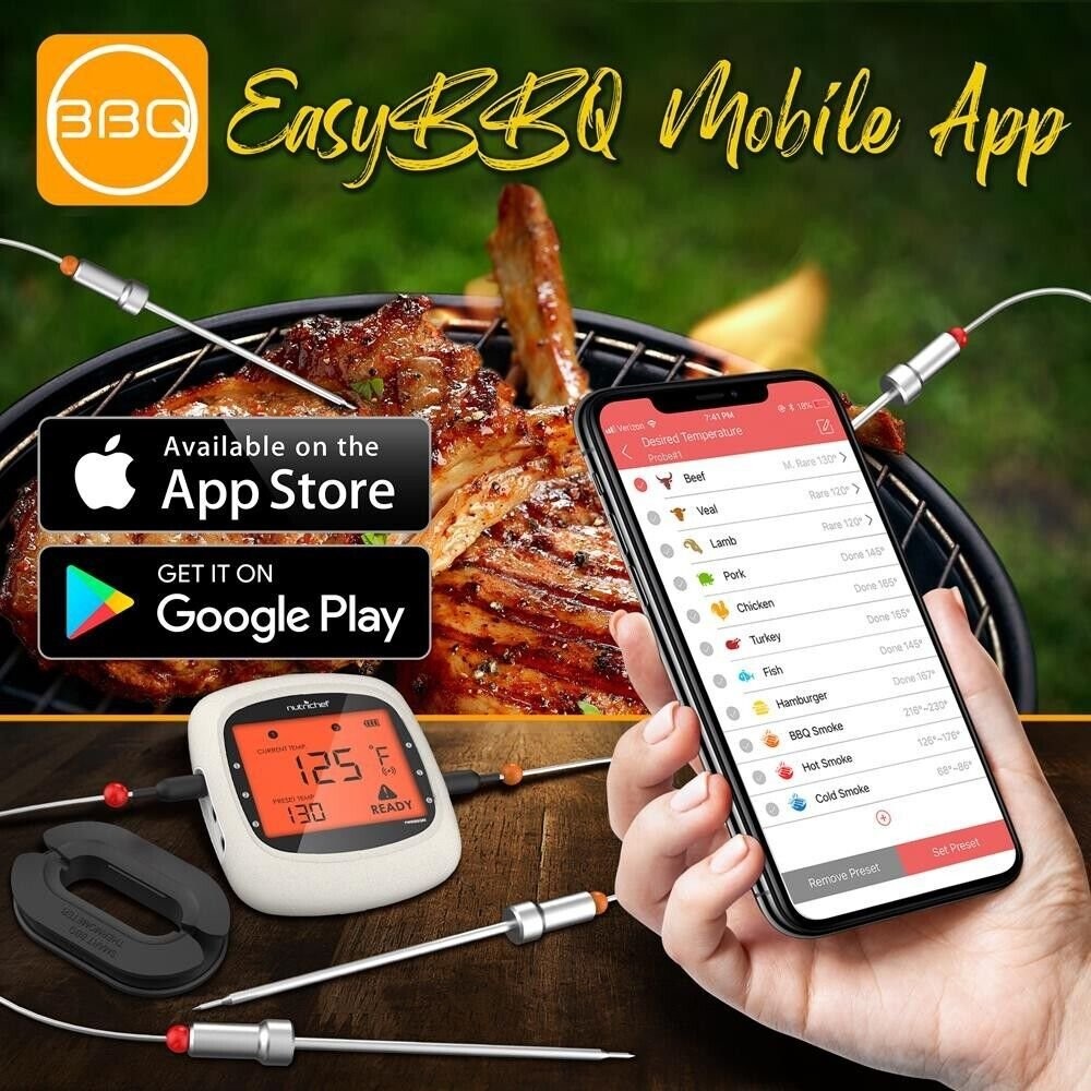 Nutrichef Bluetooth Wireless BBQ Digital Thermometer