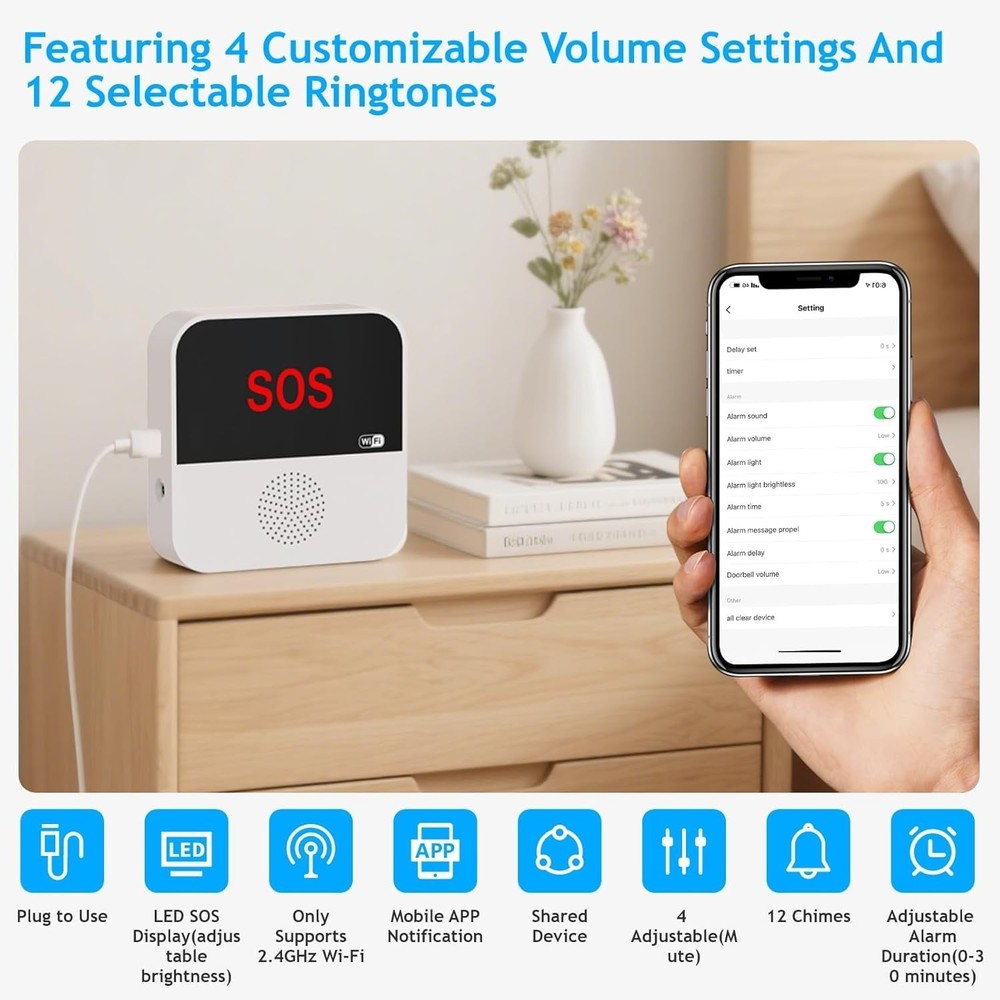 Emergency Call Button System - 2 SOS Panic Buttons Compatible with Smartphones