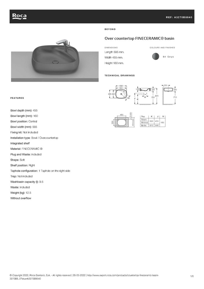 Roca Beyond Rectangular vessel sink
