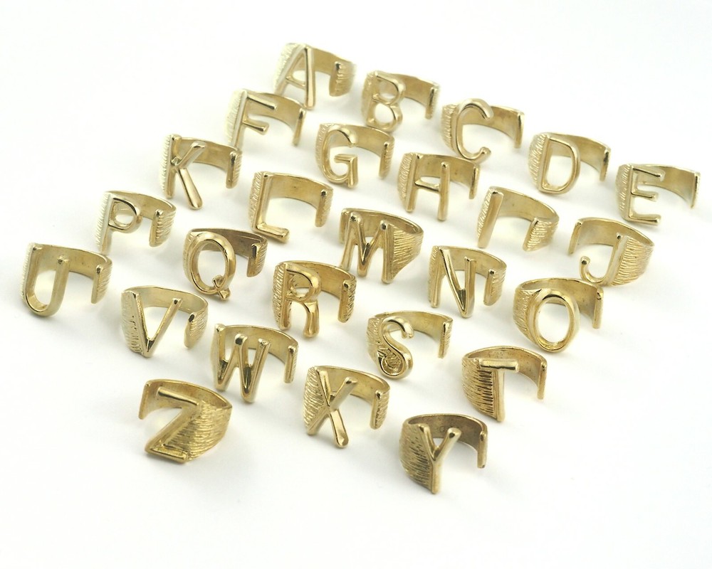First Letter Ring Initial Name Raw Brass Adjustable 4US - 9US Statement Ring