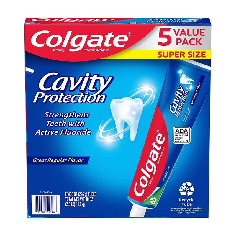 Colgate Cavity Protection Fluoride Toothpaste, Regular Flavor, 5 x 8 oz