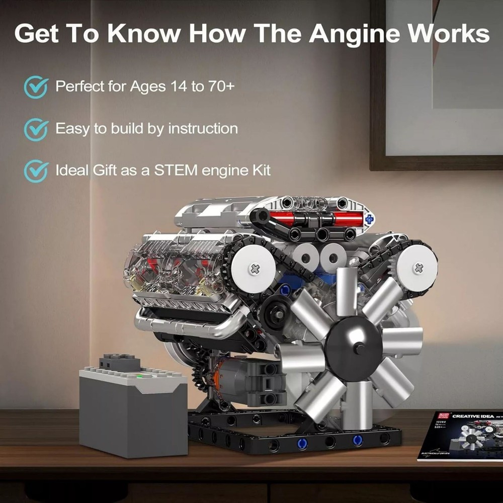 Visible V8 Engine Motor Engineering Model Building Stacking Blocks Brand New