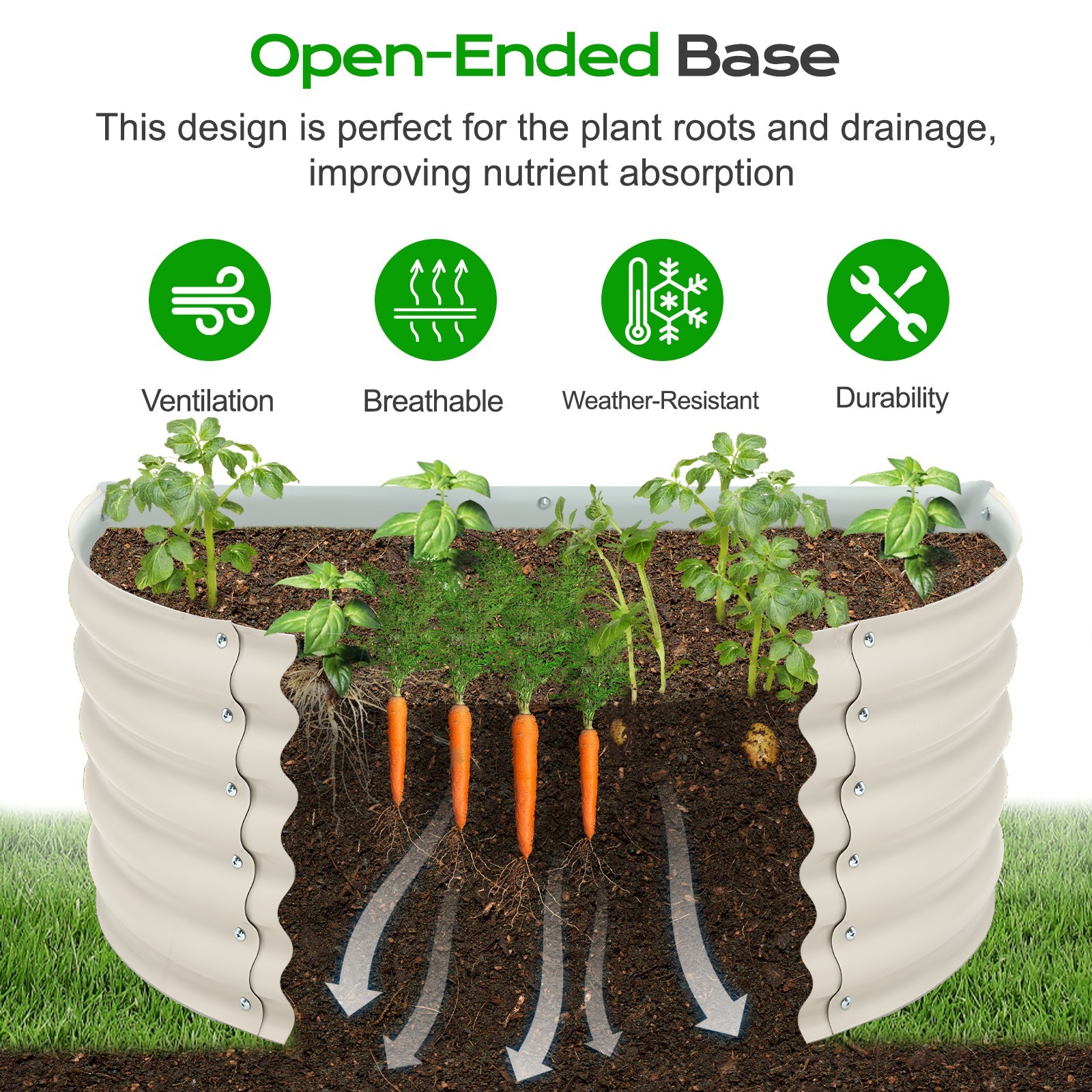 Aoodor 42" L x 24" W x 17" H Half Moon Galvanized Raised Garden Bed Set of 2