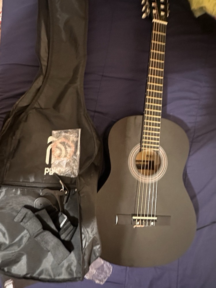 Pyle PGAKT30B Classical Guitar Black 6 String w/Gig Bag & Spare Strings