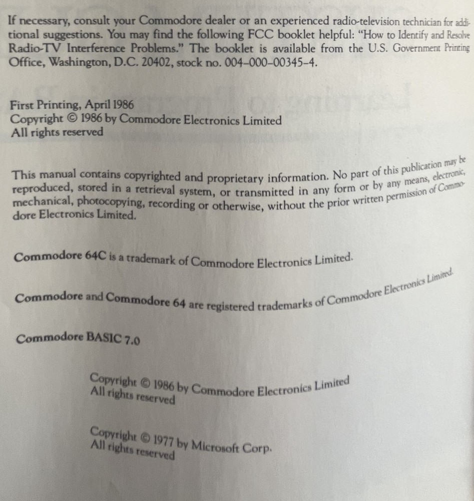 Original 1986 Commodore 64C Personal Computer System Guide-1st Printing Spiral