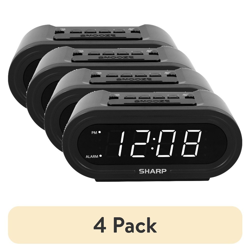 Digital Alarm Clock with Automatic Time Setting Black White LED Display