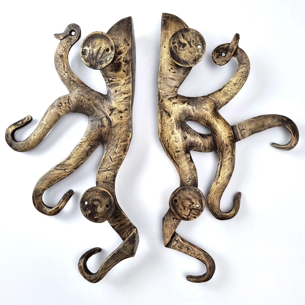 amazing large Pair Octopus Solid Polished Brass Door Handles Pulls 16" wide GRAB