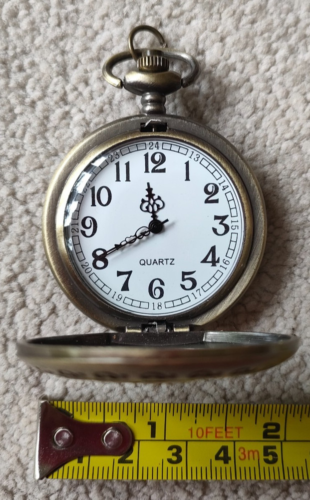 Rose Design Quartz Pocket Watch - Bronze effect without chain - requires battery