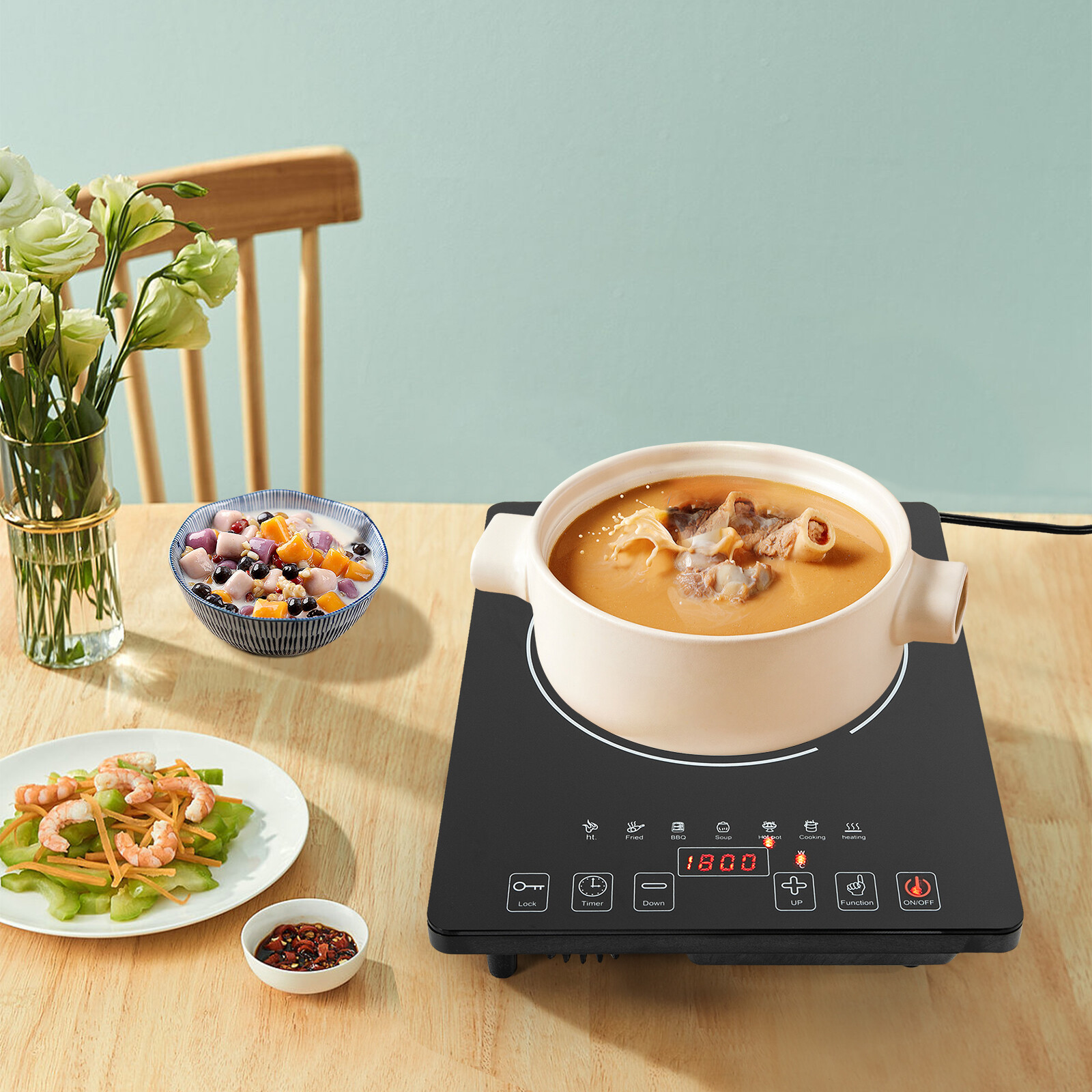 Electric Cooktop Burner Cooktop Stove Top Built In Countertop LED Touch 1800W