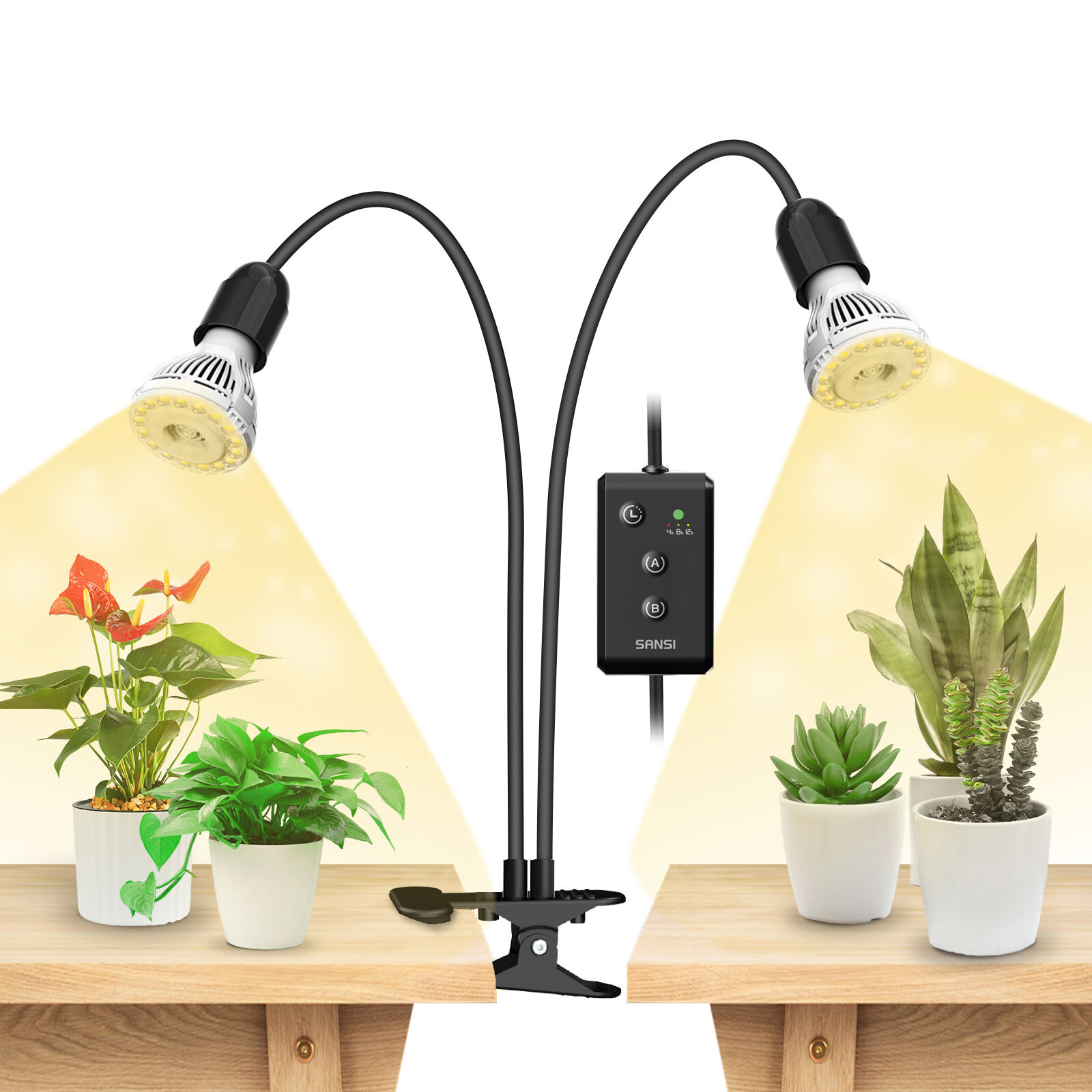 LED Grow Lights Timer 150W Full Spectrum Gooseneck Clip Plant Grow Lamp SANSI