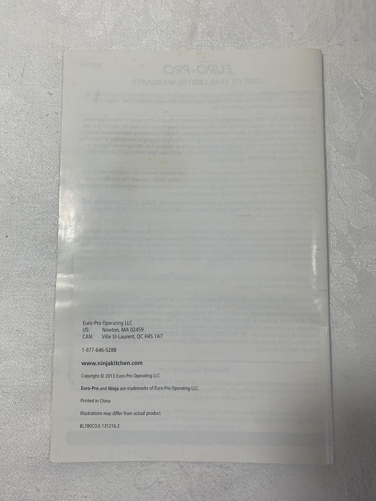 Ninja Ultra Kitchen System BL780CO Owner's Manual ONLY