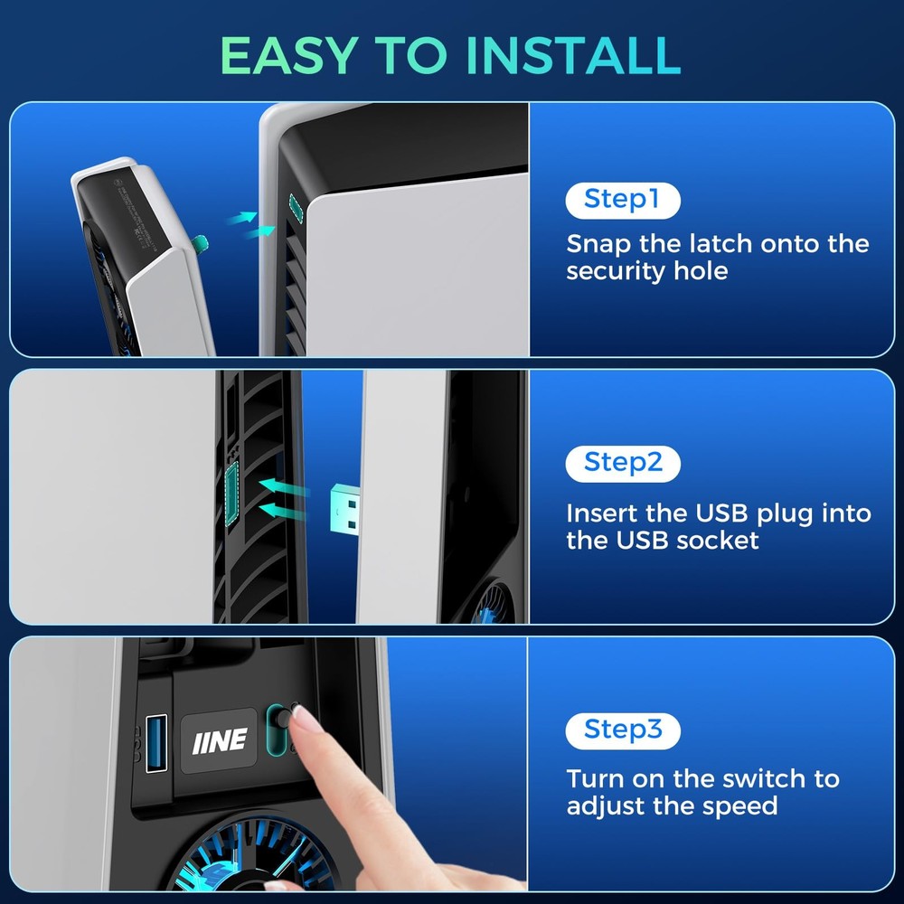 Cooling Fan for PS5 Pro, Efficient Cooler with Adjustable Speed/LED BLACK