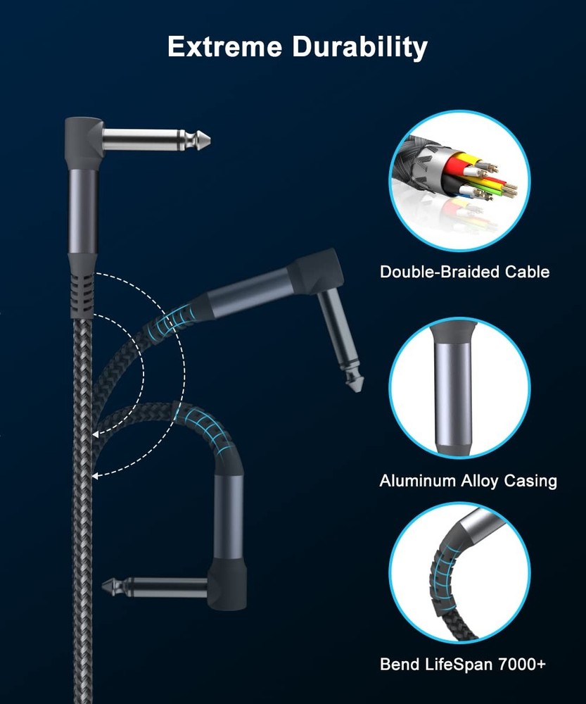6-Inch Guitar Patch Cables 3-Pack, Right-Angle 1/4" Audio Connectors