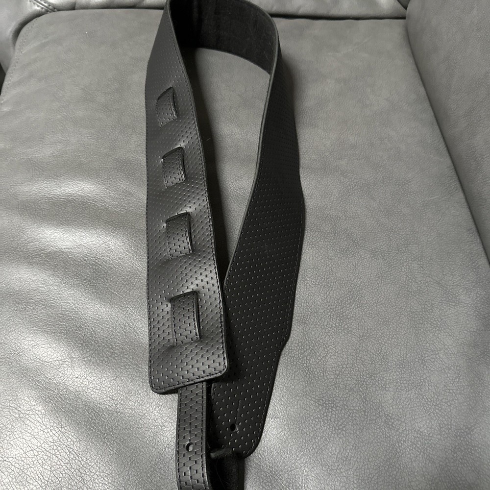 Leather Guitar Strap - Black Textured- 3’ Wide