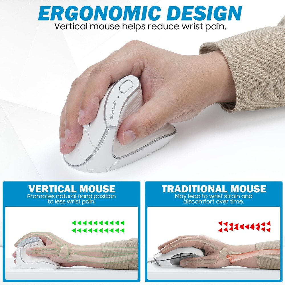 Wireless Vertical Ergonomic Mouse Multi-DeviceBluetooth + 2.4G Connection 4 A...