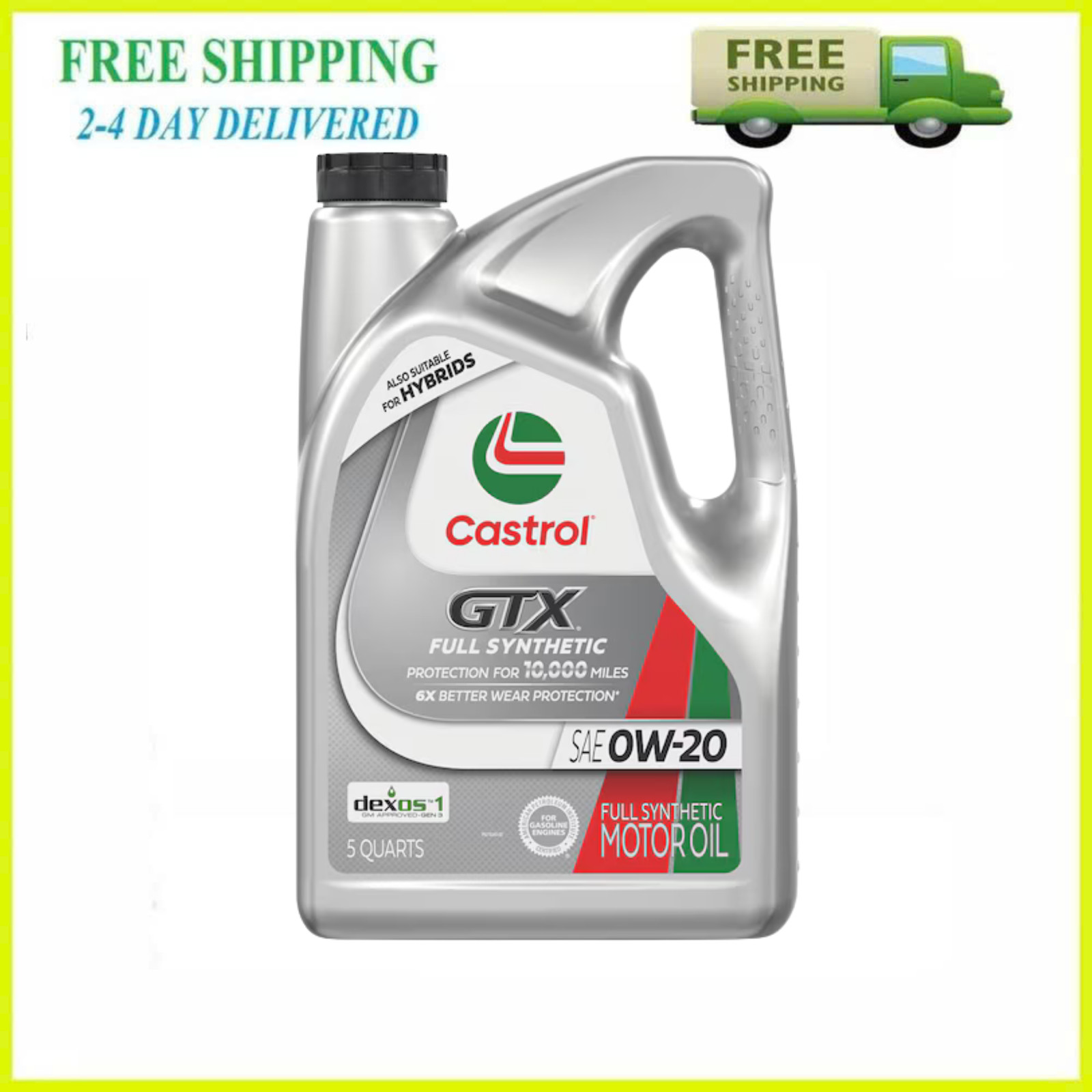 Castrol GTX 0W-20 Full Synthetic Motor Oil 5 Quarts Sludge Protection