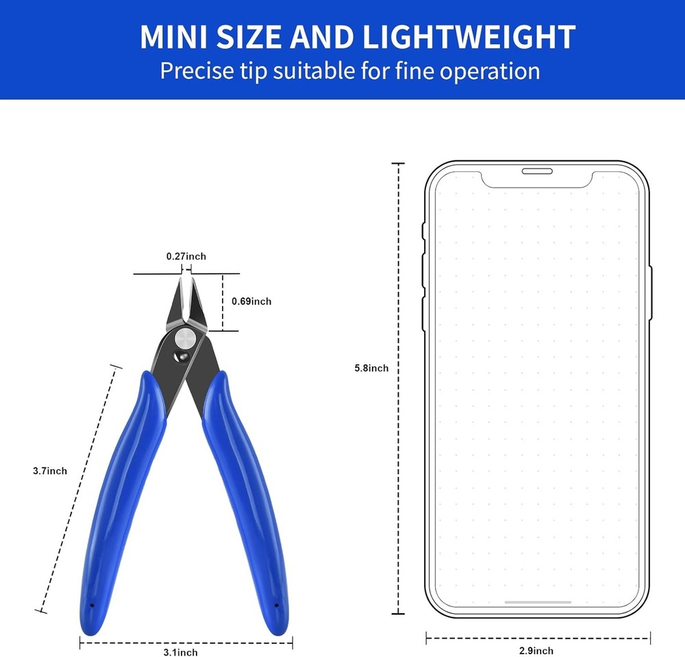 5 Inch Micro Flush Cutter, 2 Pack Small Wire Cutters Spring 5 inches, Blue