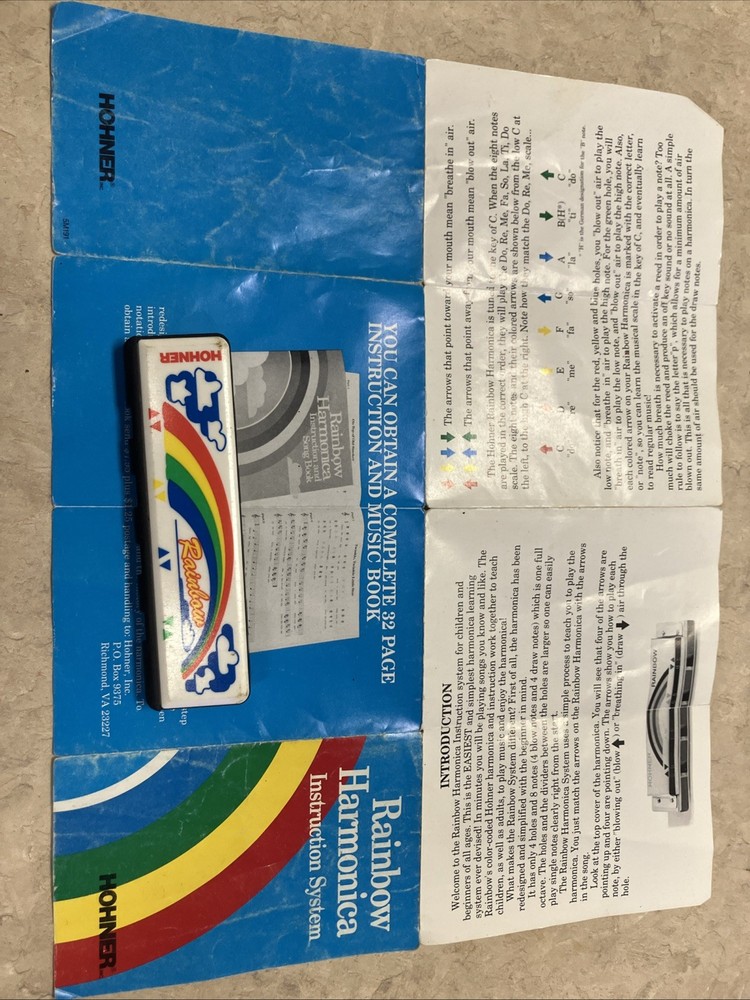Working Vintage Hohner Rainbow Harmonica With Instruction Booklet