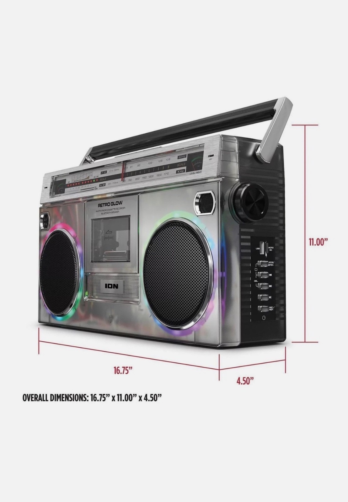 ION Audio Retro Modern Glow Boombox with Cassette Player