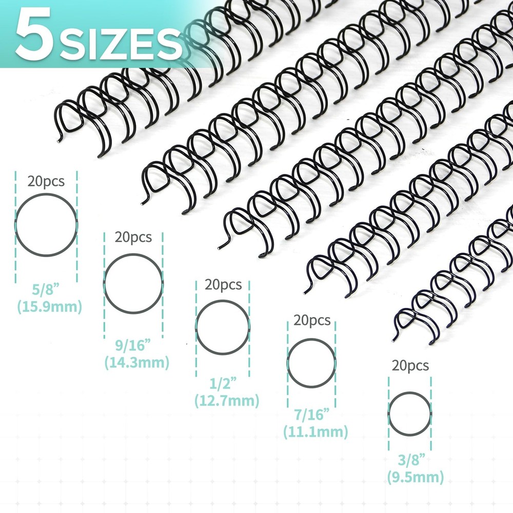 Rayson Double Loop Binding Wires, Mixed Sizes (3/8", 7/16", 1/2", 9/16", 5/8") 2