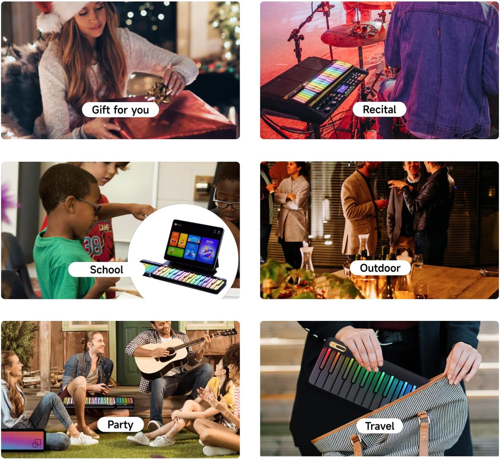 Interactive Smart Piano Keyboard with Rainbow Lights & 256 Tones