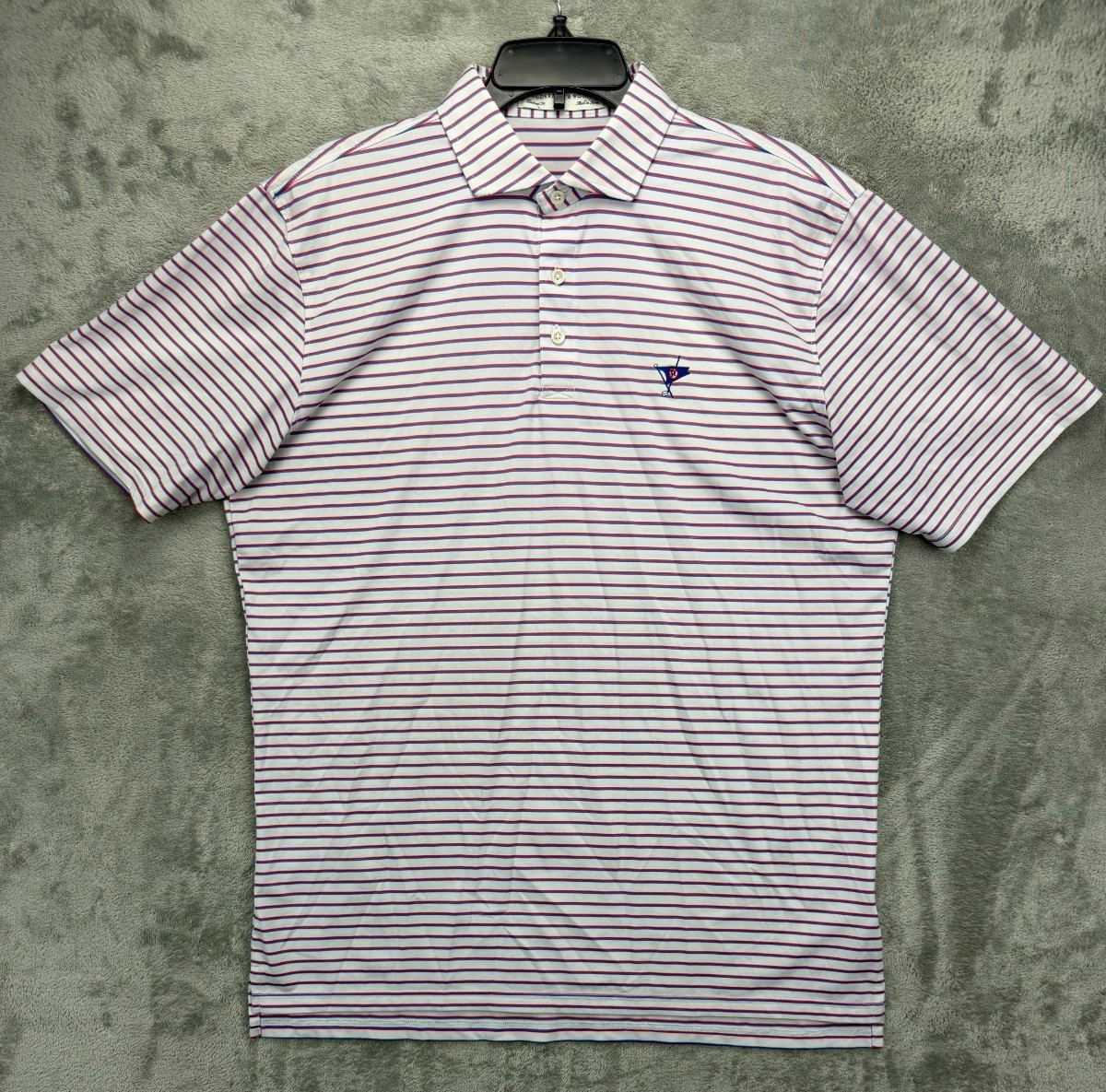 Holderness Bourne Mens "The Sutton" Polo Shirt Sz L Red Striped Golf Performance