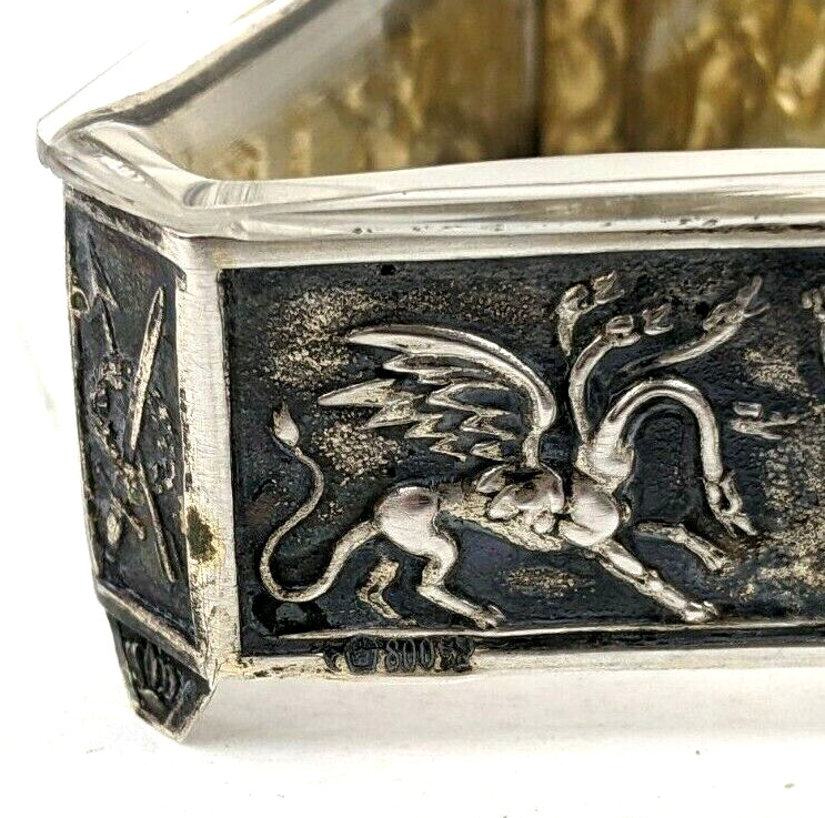 800 Silver Antique Germany Figural Mythology Glass Lined Salt Cellars RARE Pair