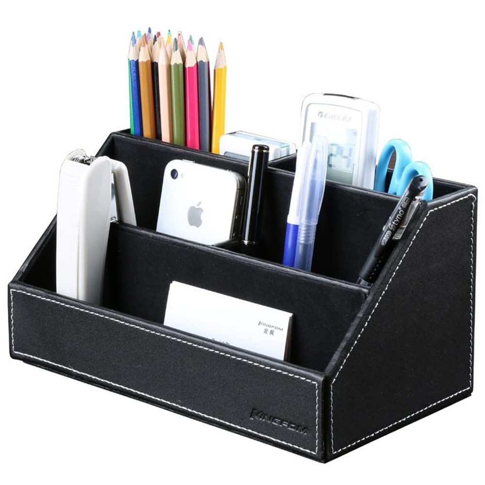 KINGFOM Pu Leather Desk Organizer with 5 Compartments Holder, Multi-Functiona...