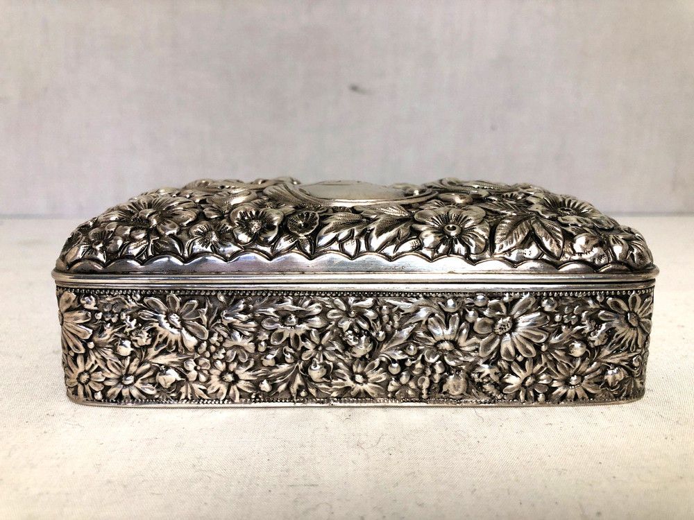 Antique Gorham Cluny Pattern Sterling Silver Rectangular Hinged Box, 177 Grams.