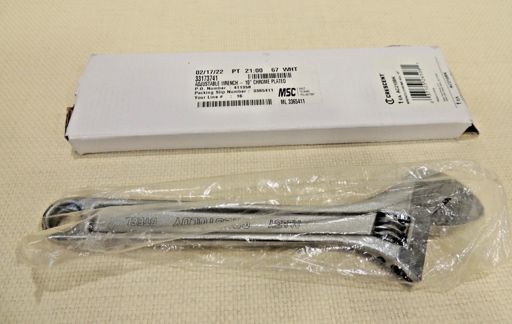 CRESTOLOY CRESCENT WRENCH ADJUSTABLE 10" CHROME PLATED