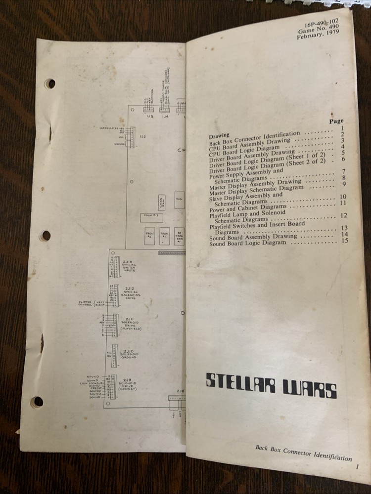 WILLIAMS STELLAR WARS PINBALL  SERVICE SCHEMATICS PACKAGE..