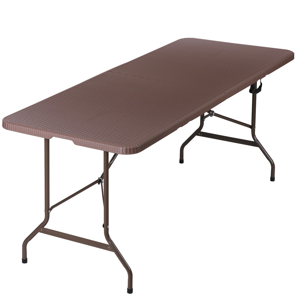 6ft Folding Table Portable Foldable Card Table Fold-in-Half Utility Table Brown