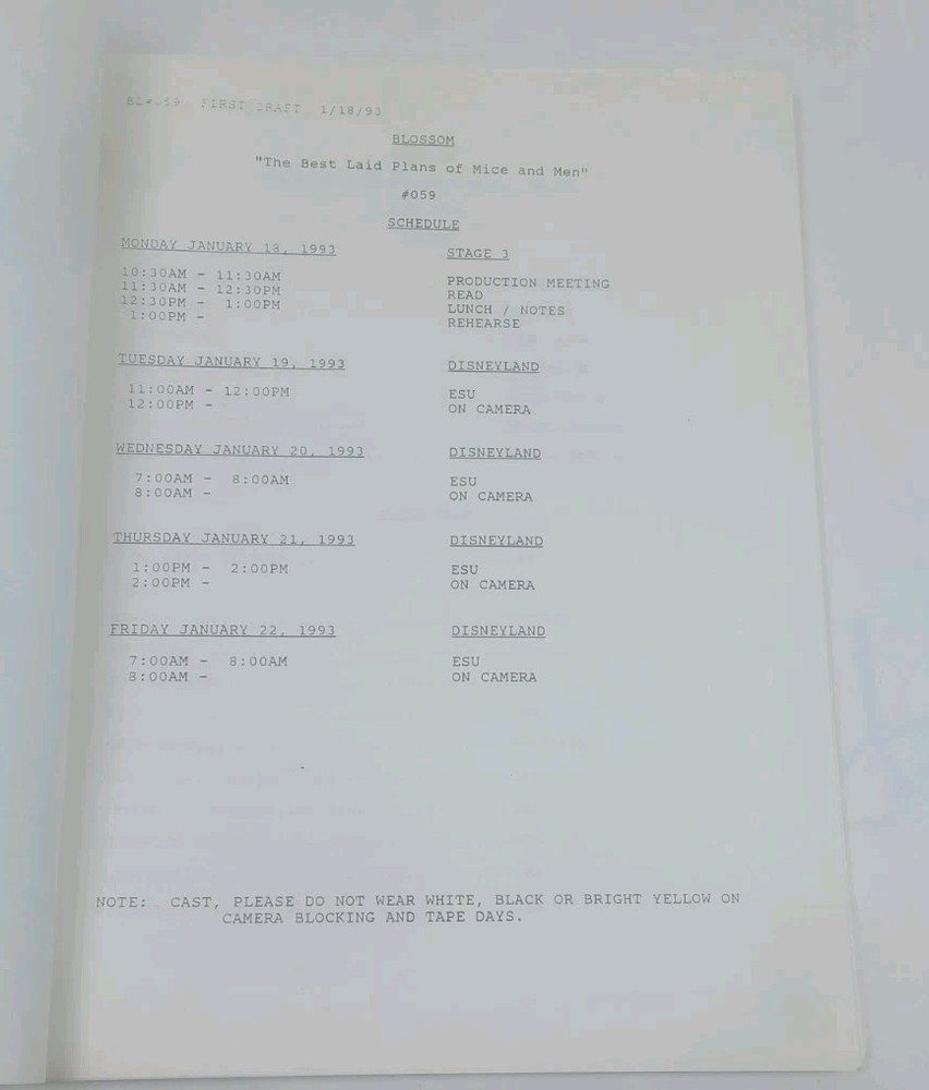 Blossom First Draft Script 1993 Bill Bixby Directed