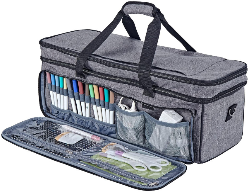 Double Layer Case with Mat Pocket for Cricut Maker 3/Explore 3, Grey, Bag Only