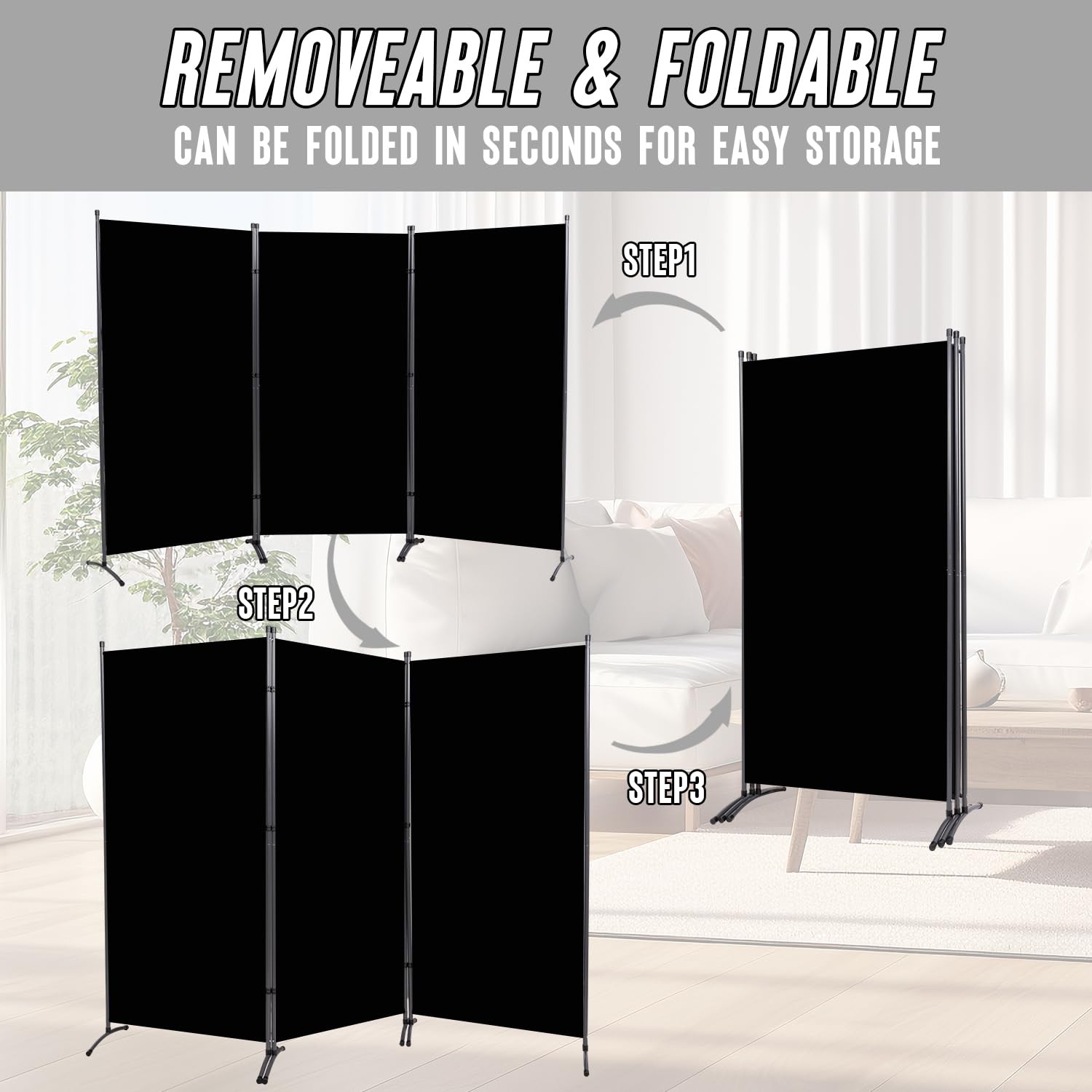 Indoor Room Divider, Portable Office Divider, Room Divider Wall Screen 3 Pane...