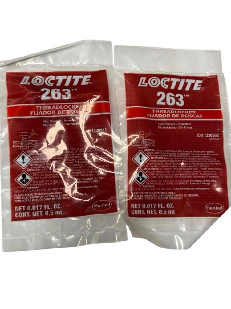 NEW 2 Pack (.5ml each) Loctite 263 Threadlocker High Strength Primerless