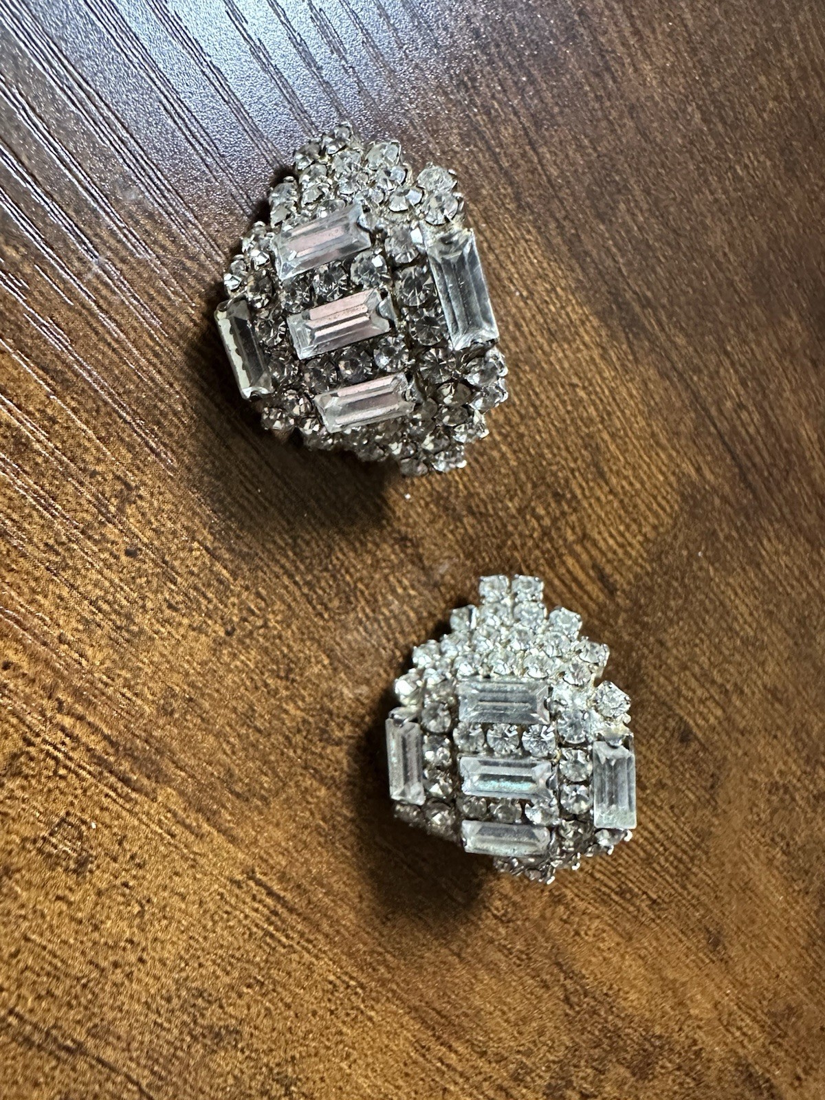 Vintage 1990s LORD & TAYLOR Clear Rhinestone Clip On Earrings Domed Shape