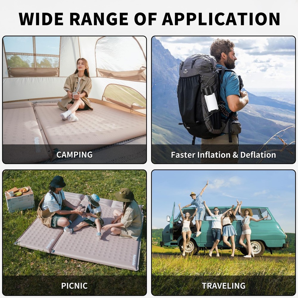 Connectable Self Inflating Sleeping Pad, 2.36" Memory Foam Camping Pad, Backp...