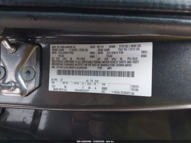 LEFT REAR DOOR WINDOW REGULATOR OEM 2017 FORD ESCAPE