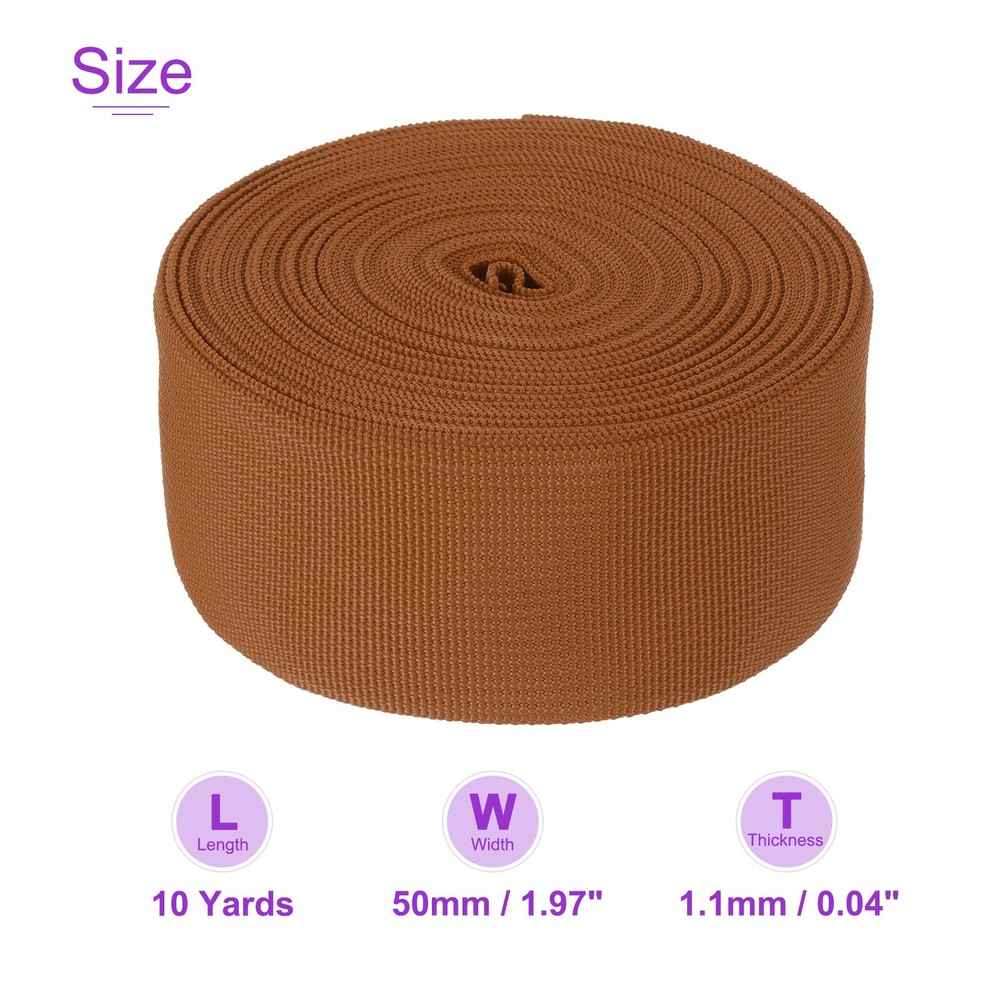 10 Yard x 50mm Width Nylon Webbing Strap for Backpack Strapping, Sewing, Brown