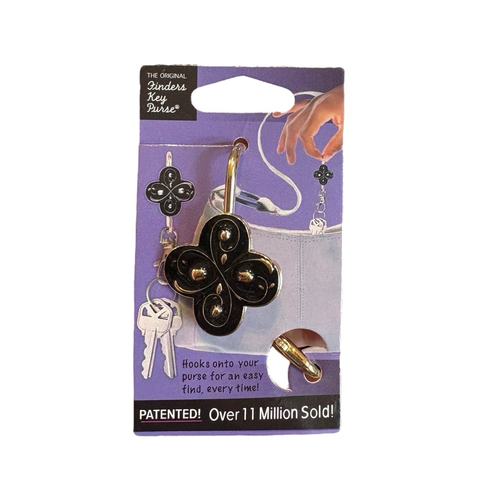 Alex Original Black Swirl Finders Key Purse Key Chain on card