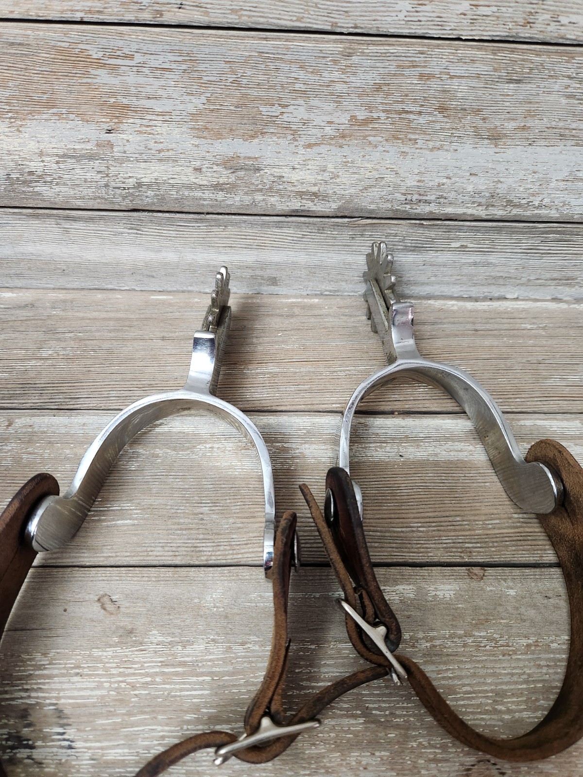 Crockett Renalde Spurs Large Rowel Chrome Plated w/Leather Straps Cowboy Western