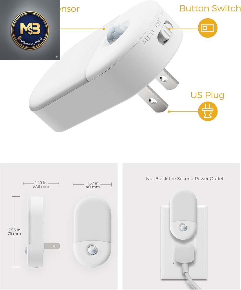 Motion Sensor Night Light, 2-Pack, Warm White, Adjustable Brightness