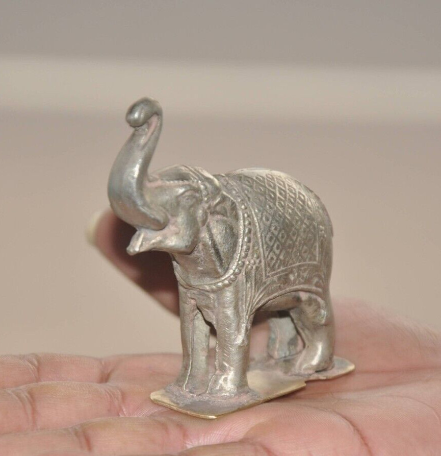 Vintage Inlay Engraved Elephant Solid Decorative Figurine , Nice Patina