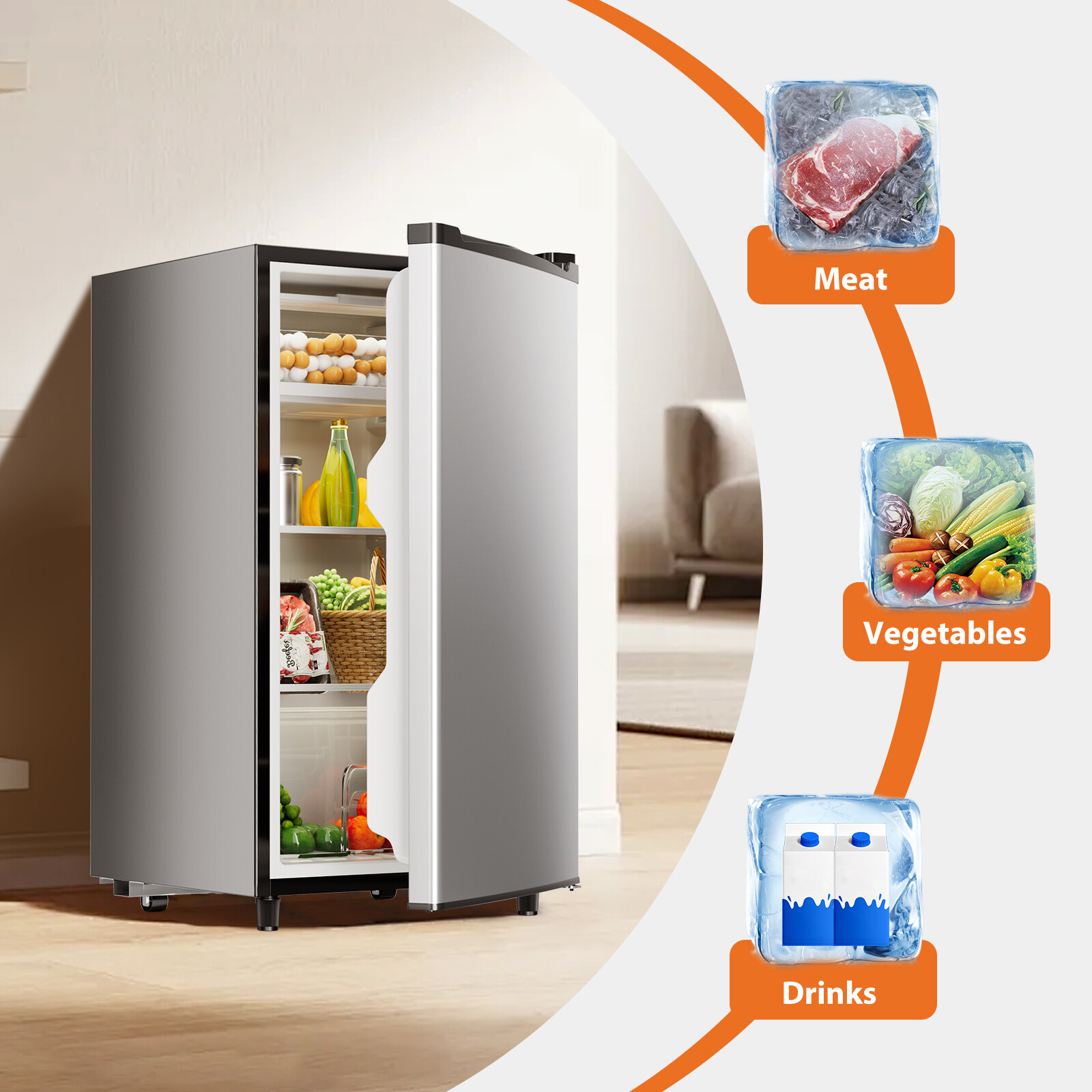 Mini Fridge with Freezer-Single Door, 3.2 Cu.Ft Capacity, Adjustable Thermostat