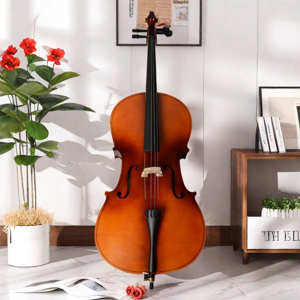 4/4 Full Size Matte Natural Acoustic Cello Set, Beginner Cello & Violoncello
