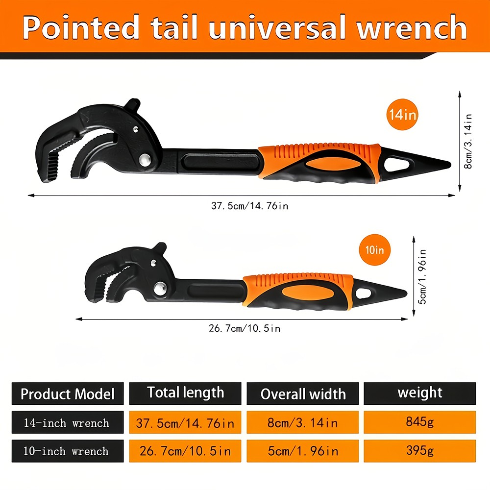 Multi-functionAdjustableWrench2PcsSet10"&14"UniversalSpannerHand Repair Tool Kit