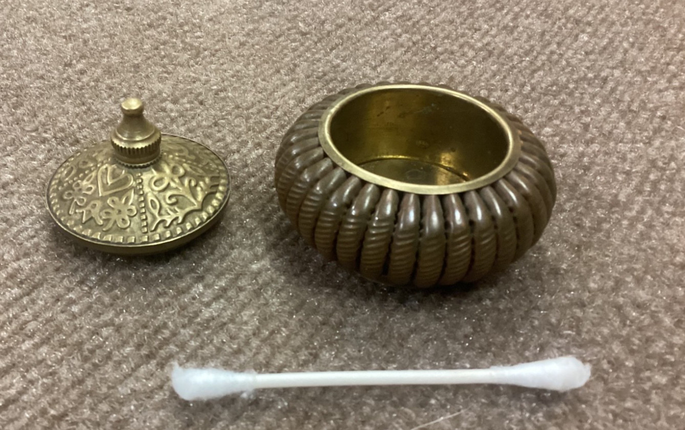 Vintage Bronze Incense Burner Container with Lid Thailand Intricate Design Small